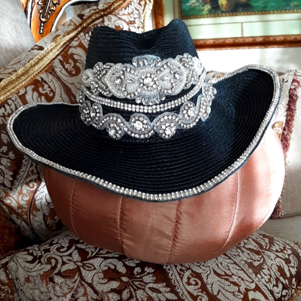 Hat Black in color fully blinged